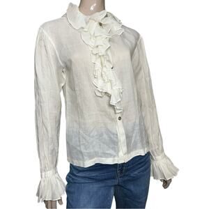 Workers for Freedom Women’s Size S White Linen Button Down Poet Shirt Blouse